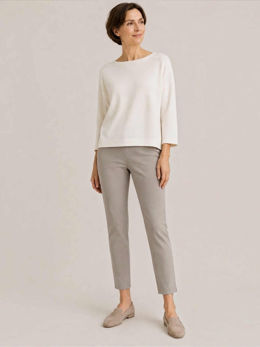Eileen Fisher NWT Organic Cotton Slim Ankle Pants Smoke Gray Taupe XXS Side Zip